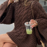 KYLETHOMASW  -  Loose Knitted Women's Sweater High Neck Wide Long Sleeve Female Knitwear Tops 2025 Autumn Winter Fashion Oversized Lady Pullover