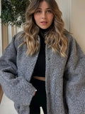 KYLETHOMASW  -  Standing Collar Buttons Women's Jackets Loose Long Sleeve Pockets Coats Solid Color Fold Tops Autumn Casual Outdoors Clothes
