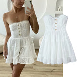 KYLETHOMASW  -  Sexy Lace Wrap Chest Slim Fit Dress French Fashion Blogger Off Shouder White Summer Mini Dress Women