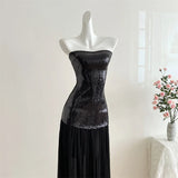KYLETHOMASW  -  Chic Beach Vacation Long Dress Shiny Sequin Tulle Floor-Length Off-Shoulder Women's Dress Summer High-End Sensation Gown