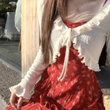 KYLETHOMASW  -  Japanese Fashion 2 Piece Set Woman Casual Long Sleeve Cardigan + Elegnat Irregular Midi Dress Beach Floral Dress Boho New