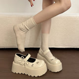 KYLETHOMASW  -  Women's Bow Mary Jane Platform Shoes Round Toe Casual Non Slip 7cm Height Increasing Comfortable Chunky Sole Ballet Flats Shoes