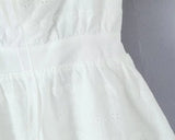 KYLETHOMASW  -  Pretty Girl Holiday Summer Dresses Women O Neck Short Sleeve A-line Mini Hollow Out Embroidery White  Dress Backless Robe