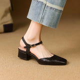 KYLETHOMASW  -  2025 Vintage Women Sandals Square Toe Thick Heels 3.5cm Buckle Strap Breathable Small Size 31 32 33 Sweet Daily Shoes