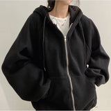 KYLETHOMASW  -  Solid Color Women's Hoodie Jacket Retro Sweatshirt Thick Warm Winter Loose Fit Long Sleeve Top Casual Coat Daily Outerwear