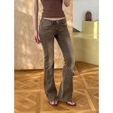 KYLETHOMASW  -  American Retro Y2k Millennial Hottie Low-rise Jeans Children Washed Maillard Brown Pussy Whisker Floor Pants