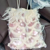 KYLETHOMASW  -  Ins Korean Sweet Feather Sequin Tote Bag Women Large Capacity Patchwork Pink Shoulder Bag Ladies Fashion Harajuku Handbag