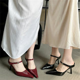 KYLETHOMASW  -  Sexy Thin Heels Woman Slippers Elegant Pointed Toe Shallow Buckle Strap Dress Pumps Female Mules Shoes