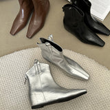 KYLETHOMASW  -  Designer Brand Genuine Leather Insole Height-increasing Boots with Zipper At The Back Silver Fashionable Ankle Boots for Women