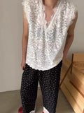 Limiguyue Korean V Neck Lace Vest Coat Women Summer Trendy Daily Pullover Outwear Loose White Sleeveless Office Work Tops 056B