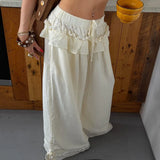 KYLETHOMASW  -  Spring New Fashionable Retro Loose Wide Leg High Waist Lotus Leaf Edge Casual Pants