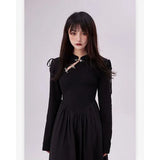 Kylethomasw Black Gothic Women Dress Elegant Vintage Y2K Long Sleeve Casual Party Bottoming Chic New Korean Fashion Harajuku Lady Midi Dress