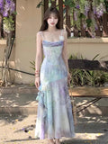 KYLETHOMASW  -  Sweet Spaghetti Strap Womens Dresses Elegant Sleeveless Ruffles Fairycore Birthday Party Dress Summer Female Slim Waist Vestidos