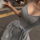 KYLETHOMASW  -  Summer Korean Fashion Women Clothing Casual Short Strap Camisole Dress +Short Coat Solid Color Two Piece Sets Women Outfits