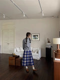 KYLETHOMASW  -  Japan Preppy Plaid Skirts for Woman Autumn Winter Vintage Woolen Plaid Pleated Long Skirt A-line Woolen Umbrella Skirt