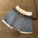 KYLETHOMASW  -  Women High Waist Denim Skirts Summer Korean Fashion Patchwork Mini Skirts Streetwear Female Casual Tassels Jeans Skirts