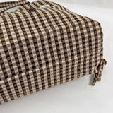 KYLETHOMASW  -  Women Cute Plaid Canvas Tote Bag Star Patch Shoulder Handbag Large Capacity Casual Student Shopping Bag Side Drawstring Design
