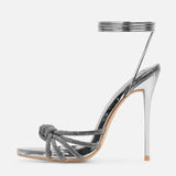 KYLETHOMASW  -  Summer Black High Heels Sandals Women Fashion Peep Toe Crystal Narrow Band Stiletto Pumps Ankle Lace Up Party Dress Shoes