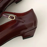 KYLETHOMASW  -  New Retro Women's Mary Jane Leather Buckle Thick Heel Square Toe Women's Metal Flower Women's Shoes 34-40