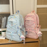 KYLETHOMASW  -  Women's Large Capacity Star Print Backpack Clear Mesh Pocket Heart Decor Adjustable Strap Casual Daily School Itabag New
