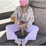 KYLETHOMASW  -  Casual Lamb's Wool Patchwork Women Coat Print 3d Flower Pocket Long Sleeve Zippers Female Jacket 2025 Autumn Winter Lady Outwear