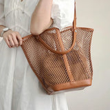 KYLETHOMASW  -  Brand Mesh Bucket Tote Bag Hollow Vegetable Basket Handbag Large Capacity Shoulder Messenger Bag Underarm Bag Fashion Women' Bag