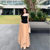 KYLETHOMASW  -  Elegant Mesh Skirt Set Women's Spring New A-Line Pleated Midi Long Skirt Two-Piece Set Fashionable Casual Summer Outfits