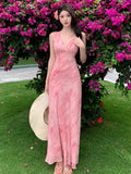 KYLETHOMASW  -  Women's Print Long Dresses Elegant V-neck Sleeveless Bodycon Evening Party Dress New Fashion Slim Waist Vestidos Mujer New Robe