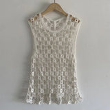 KYLETHOMASW  -  Minimalist Style Women's Cotton Crochet Knit Vest Hollow Out Embellished Sleeveless Casual Summer Loose Top