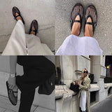 KYLETHOMASW  -  Summer Hollow Mesh Women sandals Ballet Falts Shoes Round Toe Mary Jane woemn Sandals Buckle Strap shoes Plus Size 35-42