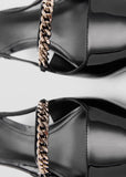 KYLETHOMASW  -  Elegant Black Patent Leather Heels Women Luxury Metal Chain Slingback Designer Shoes Comfort Pointed Toe Kitten Heel Office Shoe