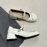 KYLETHOMASW  -  Cute Thick Heel Women Mary Jane Shoes Ladies Concise Outdoor Butterfly-knot Pumps 2026 New Spring Women's Leather Single Shoes