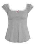 KYLETHOMASW  -  Summer Y2k Slim Sexy Square Collar Patchwork Appliques Casual Knitted T-Shirts