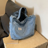 KYLETHOMASW  -  Vintage Faded Blue Slouchy Shoulder Bag For Women, Large Capacity Soft   College Style Fabric Tote Bag With Multiple Pockets