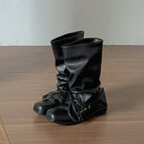 KYLETHOMASW  -  Vintage Flats Women Western Cowboy Boots Fashion Ladies Square Toe Pleated Knight Mid Calf Booties