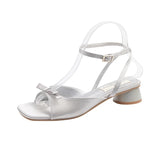 KYLETHOMASW  -  Women Butterfly-knot High Heel Fashion Summer Satin Slippers Ladies Outdoor Slip on Slipper Thin Sandal Dress Slides Shoes