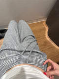 KYLETHOMASW  -  Women Gray Striped Wide Leg Pants Japanese Harajuku High Street Fashion Casual Straight Leg Versatile Autumn Winter Trousers