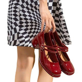 KYLETHOMASW  -  French Mary Jane High Heels Retro Mid Heel JK Single Shoes Fairy Style Fashionable High Heels round Toe PU Leather Summer Shoes