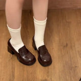 KYLETHOMASW  -  Women Platform JK Loafers Vintage Chunky Block Heel Mary Janes Preppy Student Heightening Slip On Party Dress Leather Shoes