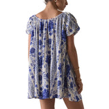 KYLETHOMASW  -  Women Summer Puff Sleeve Digital Floral Print Short Sleeve Round Neck Casual Dress Fashion 2025 New Arrival