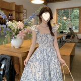 KYLETHOMASW  -  Style Women's Dress Summer New Gentle Strap Dress High Waist Cotton A-Line Skirt Short Sleeve Breeze Sleeve Dress