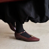 KYLETHOMASW  -  New Retro Women's Mary Jane Leather Buckle Thick Heel Square Toe Women's Metal Flower Women's Shoes 34-40