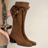 KYLETHOMASW  -  Autumn Winter Thick Heels Woman Knight High Boots Fashion Square Toe Party Dress Shoes Female Vintage Western Long Booties