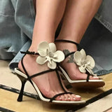 Kylethomasw Flower Designer Heels Sandals Women Open Toe Narrow Band Slingback Shoes Ankle Strap Elegant Party Wedding Shoe Zapatos De Mujer