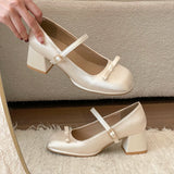 KYLETHOMASW  -  Butterfly-knot Women Mary Jane Shoes Fashion Thick Heel Buckle Strap Dress Shoes Ladies Comfort Spring Autumn Concise Footwear