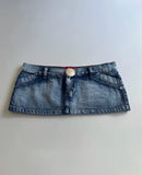 KYLETHOMASW  -  Women Y2K Vintage Blue Washed Denim Mini Skirt Low Rise Metal Button Detail Slim Fit Casual Streetwear Jean Skirt Summer Outfits