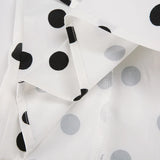 KYLETHOMASW  -  Polka dot short sleeved breasted shirt design with a cinched waist and tie, light and mature satin short commuter top