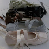 KYLETHOMASW  -  Korean Style Ballet Flat Shoes with Bow Cross Lacing Mary Janes Low Heel Women's New Arrival Breathable Comfortable Slip-On