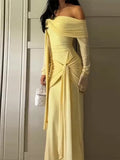 KYLETHOMASW  -  Yellow Crepe Evening Dress Off The Shoulder Mermaid Formal Occasion Pleat Prom Party Gowns Customized Female Robe 2025