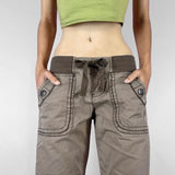 KYLETHOMASW  -  Women's Retro Low Rise Pants Streetwear Lace-Up Patchwork Loose Chic Trousers Harajuku Straight Leg Casual Pants Korean Fashion